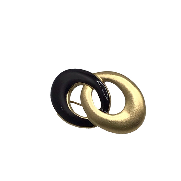 Trifari Vintage Gold Tone Black Enamel Oval Brooch Pin Art Deco Mid Century - Picture 1 of 9